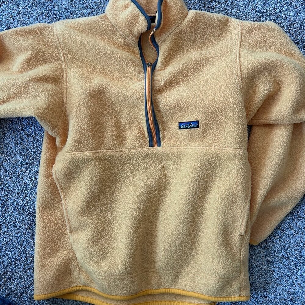 Vintage Patagonia Synchilla Marsupial Sz S Fleece Pullover Jacket Yellow Zip
